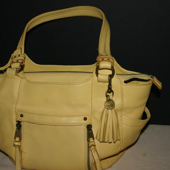 THE SAK Lemon Yellow Pebble Leather Shoulder Hobo Bag  B-122 - Picture 3 of 11